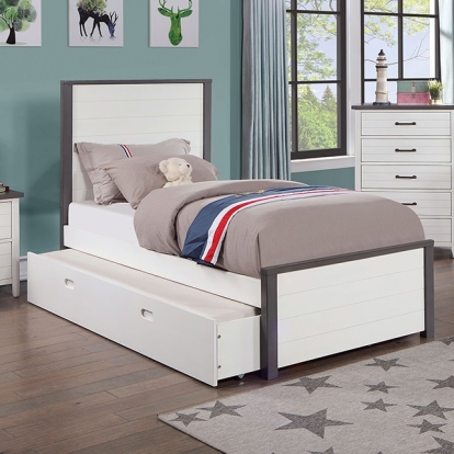 Furniture of America Priam Contemporary Solid with Wood White-Gray Bed Model CM7467WH-Twin Bed