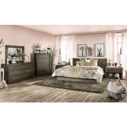 Bridgewater Light Walnut 5 Piece Queen Bedroom Set with Night Stand Model FOA7490Q-5PC-2NS by Furniture of America