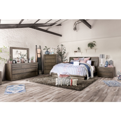Pickstown Light Walnut 5 Piece Queen Bedroom Set with Night Stand Model FOA7491Q-5PC-2NS by Furniture of America