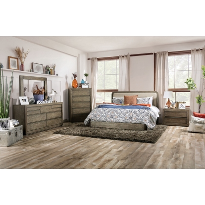 Watertown Light Walnut/Beige 5 Piece Queen Bedroom Set with Night Stand Model FOA7492Q-5PC-2NS by Furniture of America
