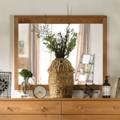 Furniture of America Willamette Mid-Century Modern Solid with Wood Light Oak Mirror Model FOA7602M