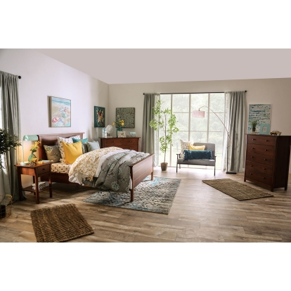 Keizer Dark Cherry 5 Piece Queen Bedroom Set with Night Stand Model FOA7603Q-5PC-2NS by Furniture of America