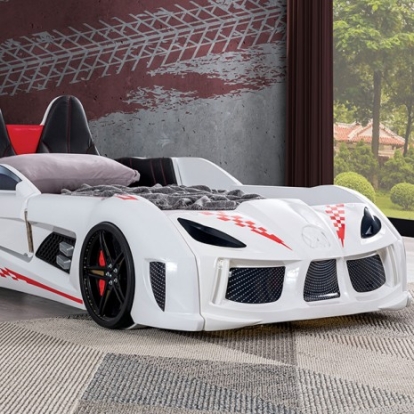 Furniture of America Trackster Novelty Abs Leatherette White Bed Model FOA7723WH-BED