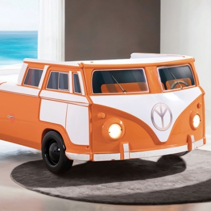 Furniture of America Axel Novelty Abs Engineered with Wood Orange Peace Bus Twin Bed Model FOA7726OR-BED