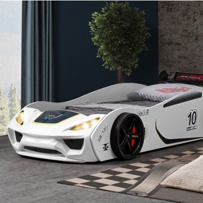 Furniture Of America Pacefinder Novelty Abs, Engineered Wood White Car Bed | FOA7731WH-BED