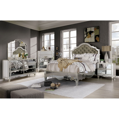 Eliora Silver 5 Piece Queen Bedroom Set with Night Stand Model FOA7890Q-5PC-2NS by Furniture of America