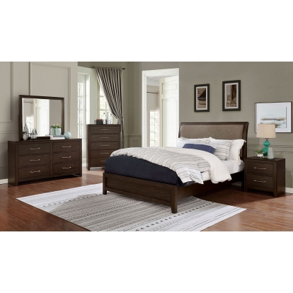 Jamie Walnut/Light Brown 5 Piece Queen Bedroom Set with Night Stand Model FOA7917Q-5PC-2NS by Furniture of America