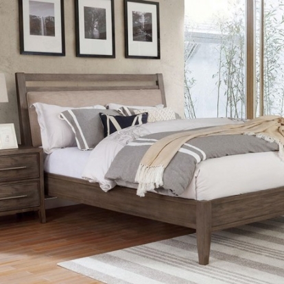 Furniture of America Tawana Transitional Linen-Like Solid with Wood Veneer Warm Gray-Beige Bed Model FOA7918-Queen Bed