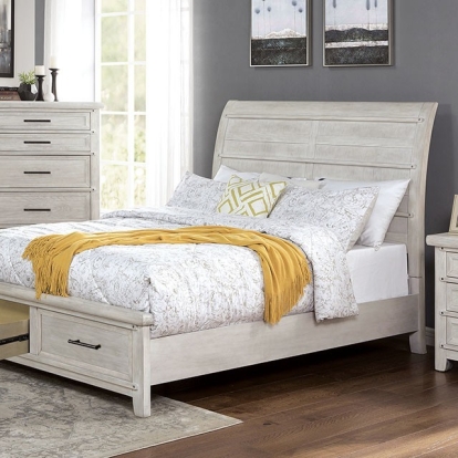 Furniture of America Shawnette Transitional Solid with Wood Veneer Antique White Bed Model FOA7924