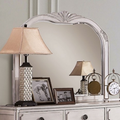 Furniture of America Esther Traditional Solid with Wood Veneer Antique White Mirror Model FOA7929M
