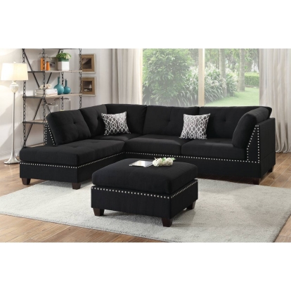 Poundex 3Pc Reversible Sectional Sofa Set With Ottoman Model F6974