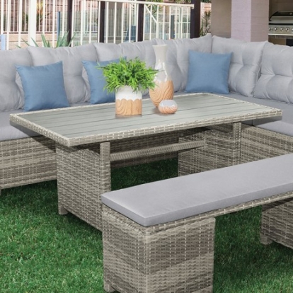 Furniture Of America Malia Contemporary Aluminum, Faux Wicker Gray Patio Dining Table | GM-1001