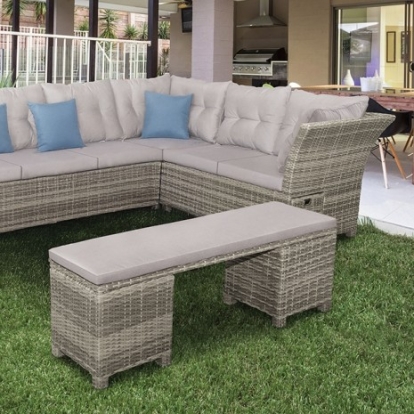 Furniture Of America Malia Contemporary Aluminum, Faux Wicker Gray 5 Pc. Sectional Set W/ Bench | GM-1002-5PK