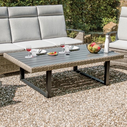 Furniture Of America Antigua Contemporary Aluminum, Faux Wicker Gun Metal/Brown/Gray Height-Adjustable Table | GM-1003