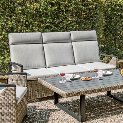 Furniture Of America Antigua Contemporary Aluminum, Faux Wicker Gun Metal/Brown/Gray Sofa | GM-1004