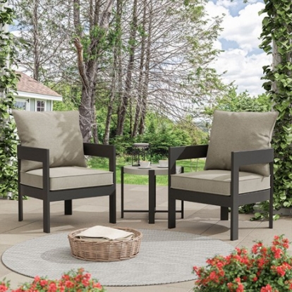 Furniture Of America Lotus Contemporary Aluminum, Ceramic, Fabric Black/Light Brown 3-Pc Patio Set | GM-1024BK-3PK-CHAIR