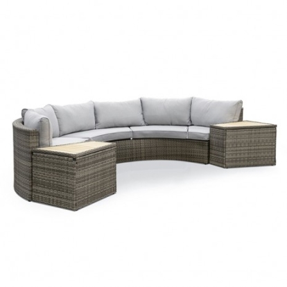 Furniture of America Barbuda Contemporary Polyrattan Polyspun Fabric Steel Gray-Natural 6 Pc. Sectional Sofa with 2 End Tables Model GM-1046-5PK