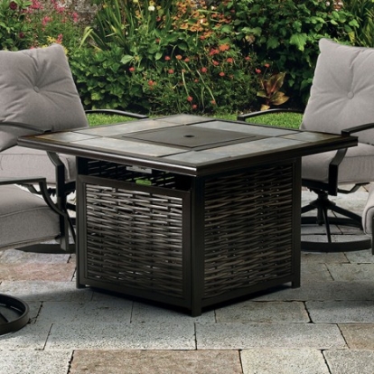 Furniture of America Segovia Contemporary Ceramic Faux Wicker Steel Black-Gray Fire Pit Table Model GM-2013