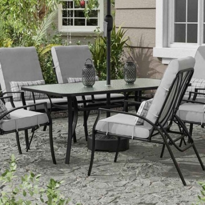 Furniture of America Palma Contemporary Glass Polyspun Fabric Steel Black Patio Table Model GM-2022