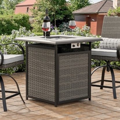 Furniture of America Arosa Contemporary Ceramic Tile Polyrattan Polyspun Fabric Steel Black-Gray Fire Pit Counter Ht. Table Model GM-2024