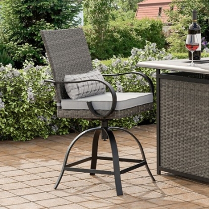 Furniture Of America Arosa Contemporary Ceramic Tile, Polyrattan, Polyspun Fabric, Steel Black/Gray Counter Ht. Swivel Arm Chair (2/Ctn) | GM-2025-2PK