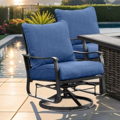 Furniture Of America Segovia Transitional Ceramic, Polyethylene Wicker, Polyspun, Steel Navy/Black Swivel Glider Arm Chair (2/Ctn) | GM-2039-2PK