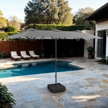 Furniture Of America Musa Contemporary Fabric, Metal Gray Rectangular Market Umbrella | GM-3007GR