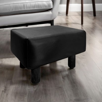Furniture Of America Vale Contemporary Leatherette, Solid Wood, Others Black Footstool (2/Ctn) | GM-5011-2PK