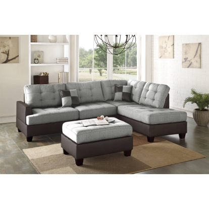 Poundex 3Pc Reversible Sectional Sofa Set With Ottoman Model F6858