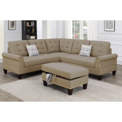 Poundex 3-Piece Sectional Set With Ottoman Model F6476