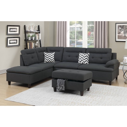 Poundex 3-Piece Sectional Set With Ottoman Model F6590