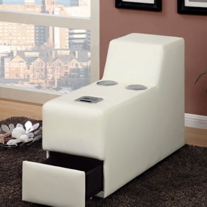 Furniture of America Floria Contemporary Bonded Leather Match Solid with Wood Off-White Speaker Console Model CM6122WH-CS