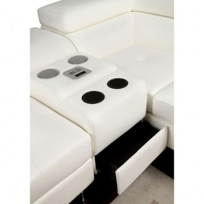 Furniture Of America Kemi Contemporary Bonded Leather Match, Solid Wood White Speaker Console | CM6553WH-CS