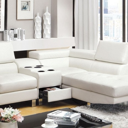 Furniture of America Kemina Contemporary Bonded Leather Match White Sectional Model CM6833WH-SET
