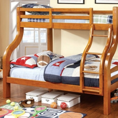 Furniture of America Solpine Transitional Solid with Wood Veneer Oak Twin-Full Bunk Bed Model CM-BK618-BED