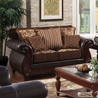 Furniture Of America Franklin Traditional Fabric, Leatherette, Solid Wood, Others Dark Brown/Tan Love Seat | SM6106N-LV