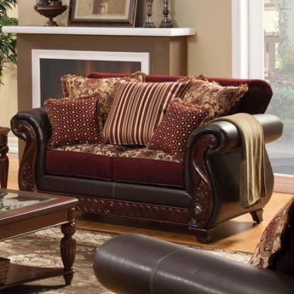 Furniture of America Franklin Traditional Fabric Leatherette Solid with Wood Burgundy-Espresso Love Seat Model SM6107N-LV