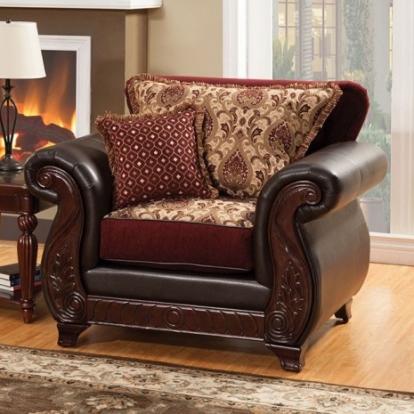 Furniture of America Franklin Traditional Fabric Leatherette Solid with Wood Burgundy-Espresso Chair Model SM6107N-CH