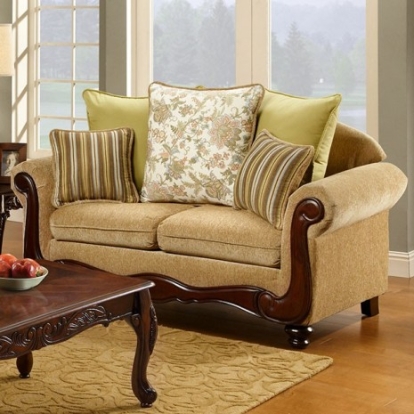 Furniture of America Banstead Traditional Fabric Solid with Wood Tan-Dark Cherry Love Seat Model SM7690-LV