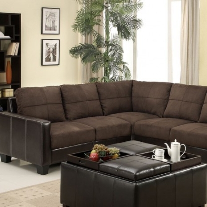 Furniture of America Lavena Contemporary Elephant Skin Microfiber Leatherette Solid with Wood Chocolate-Espresso Sectional Model CM6453DK-PK