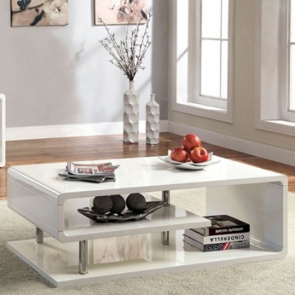 Furniture of America Ninove Contemporary Lacquer Metal with Wood White-Chrome Coffee Table Model CM4057C