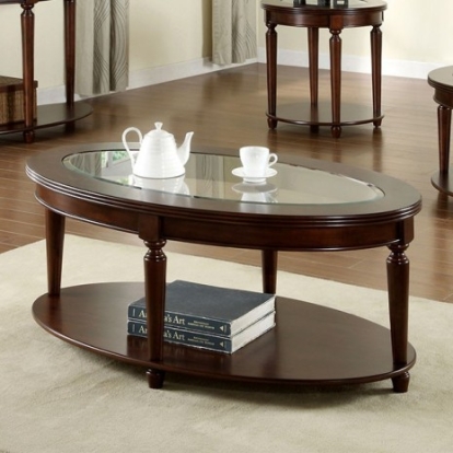 Furniture of America Granvia Transitional Tempered Glass Solid with Wood Veneer Dark Cherry Coffee Table Model CM4131OC
