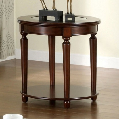 Furniture of America Granvia Transitional Tempered Glass Solid with Wood Veneer Dark Cherry End Table Model CM4131E