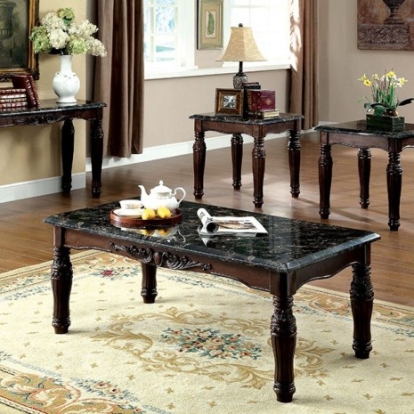 Furniture Of America Brampton Traditional Faux Marble, Solid Wood, Wood Veneer, Others Espresso/Black 3 Pc. Table Set | CM4292EX-3PK-END TABLE