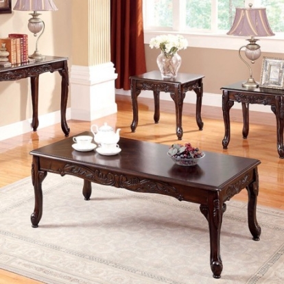 Furniture of America Cheshire Traditional Solid with Wood Veneer Dark Cherry 3 Pc. Table Set Model CM4914-3PK