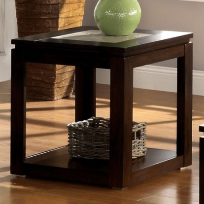 Furniture of America Verona Transitional Tile Solid with Wood Veneer Espresso End Table Model CM4484E