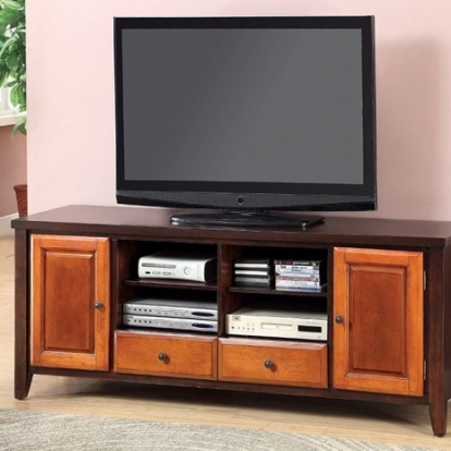 Furniture Of America Seneca Transitional Solid Wood, Wood Veneer, Others Dark Oak/Dark Cherry Tv Console | CM5053-TV