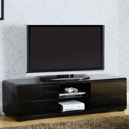 Furniture of America Cerro Contemporary Lacquer Metal with Wood Black Tv Console Model CM5530BK-TV