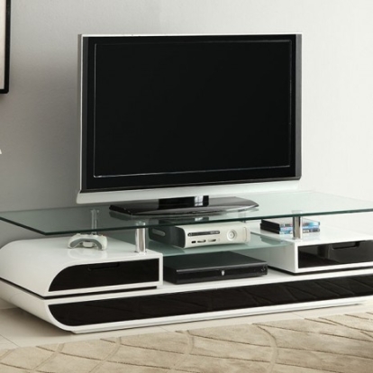 Furniture of America Evos Contemporary Lacquer Metal Tempered Glass with Wood Black-White Tv Console Model CM5813-TV