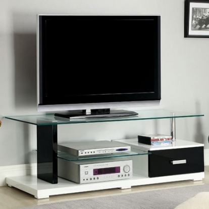 Furniture Of America Egaleo Contemporary Lacquer, Metal, Tempered Glass, Wood, Others Black/White Tv Console | CM5814-TV